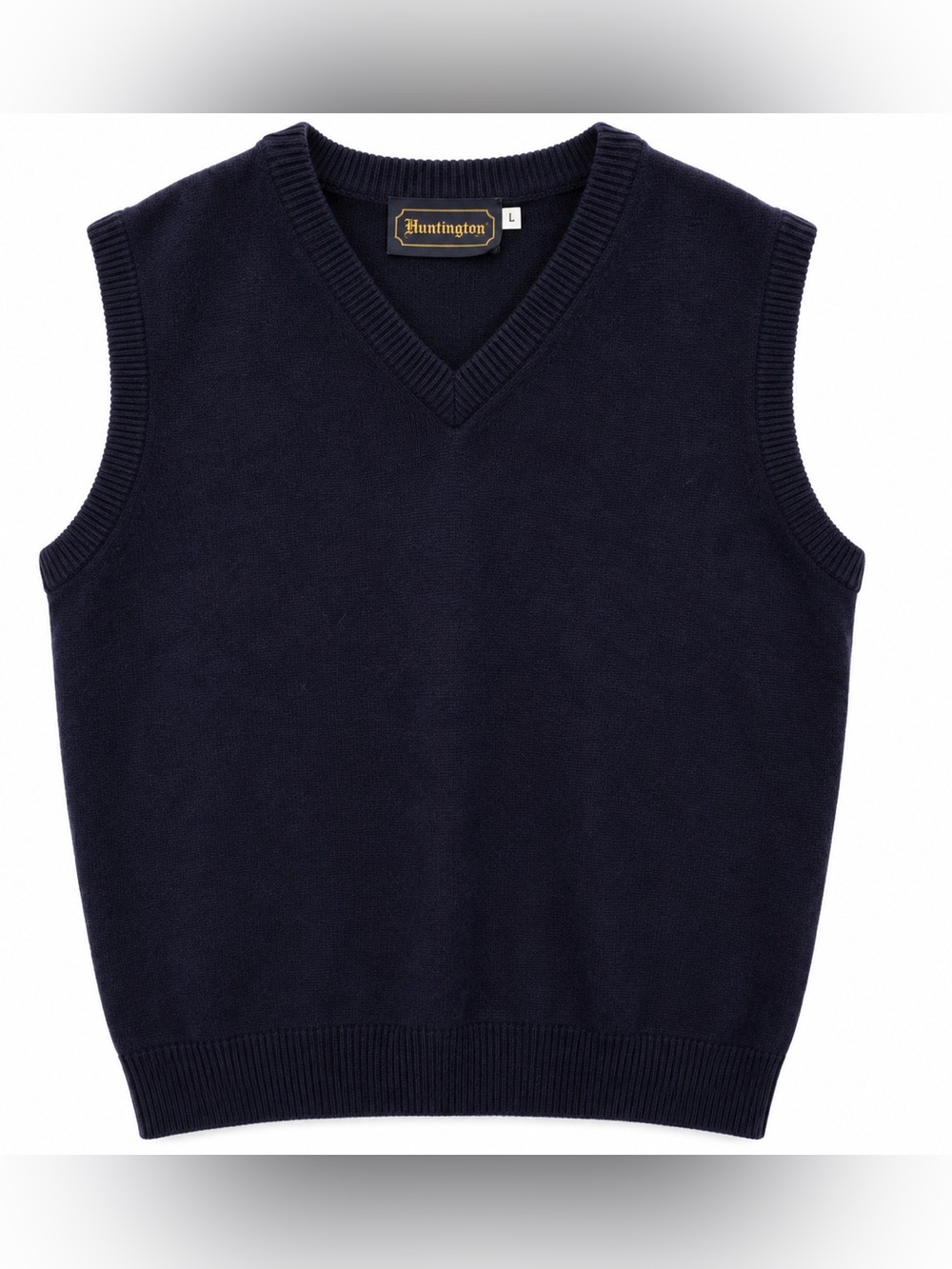 Vintage Huntington Men’s L 100% Lambswool Sweater Vest Navy Blue USA Made V-Neck